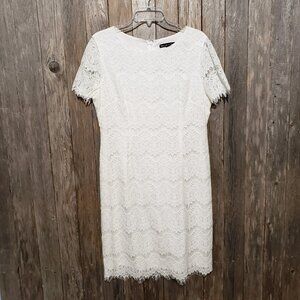 Preston & York Size 12 Women's Dress White Lace Short Sleeve Sheath Lined